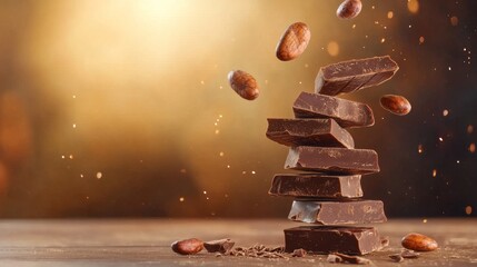 Artistic display of chocolate bars and coffee beans