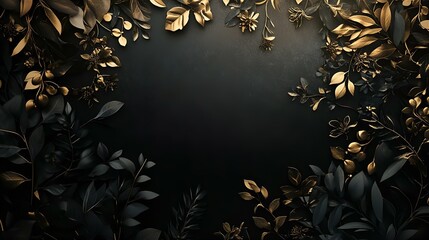 Elegant Gold Leaves Frame a Dark, Textured Background.