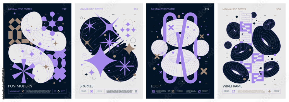 Poster brutalist style vector minimalistic posters with silhouette basic figures, retro futuristic graphic 
