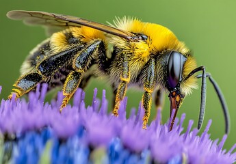 Close-up of a Bumblebee on a Purple Thistle Flower