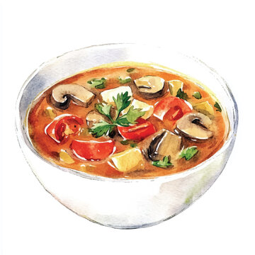 watercolor soup bowl with mushrooms clip art preview