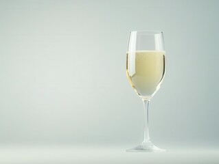 elegant glass of white wine or champagne poised for a toast against a soft white background, radiating celebration and sophistication