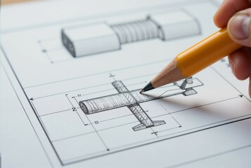 An individual is sketching an airplane using a pencil on some paper