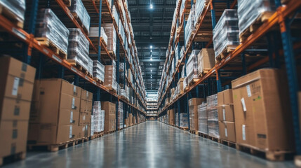 Obraz premium Automated Warehouse Showcasing Efficient Storage and Retrieval of Packaged Goods