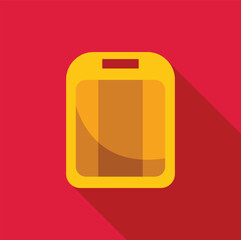 Kitchen utensil for cutting vegetables, meat and other food, chopping board flat icon with long shadow on red background