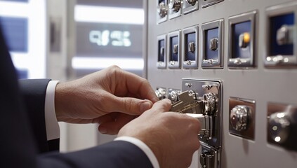 Man Opening a Safe Deposit Box in a Bank