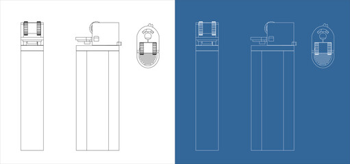 Lighter cigarette vector from various positions line technical drawing blueprint isolated on transparent background