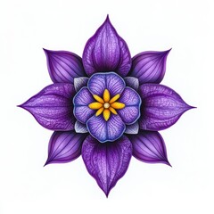 Vibrant purple flower with intricate petals and yellow center.