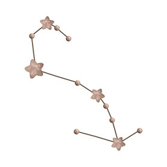 Zodiac watercolor hand-drawn illustration with the constellation of scorpio. Cute brown constellation of watercolor stars for kids.