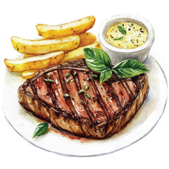 Steak food watercolor clipart illustration