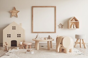 Scandinavian playroom with wooden toys and cozy decor