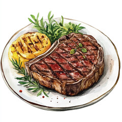 Steak food watercolor clipart illustration