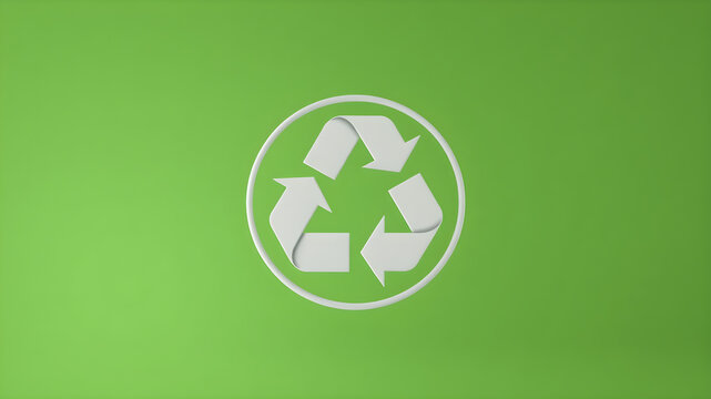 Reuse, reduce, recycle concept. Top view of recycle symbol on wooden background. 3D illustration.