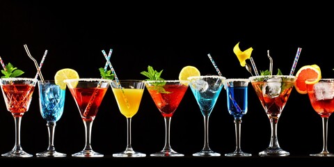 Colorful Cocktail Collection in Martini Glasses