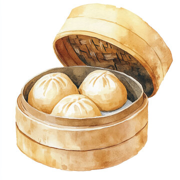 recommend clip art: Steamed buns watercolor clipart illustration