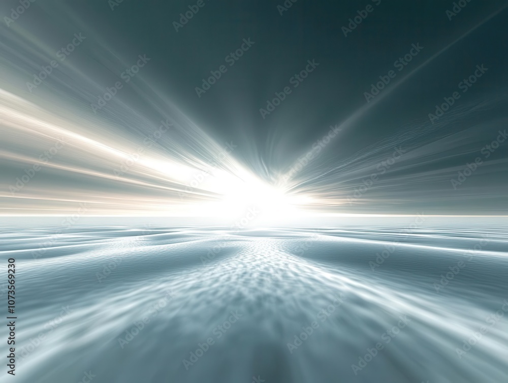 Poster futuristic abstract background featuring a white fractal horizon, creating an illusion of depth and 