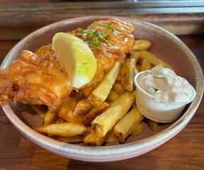 fish and chips with lemon and tartar sauce