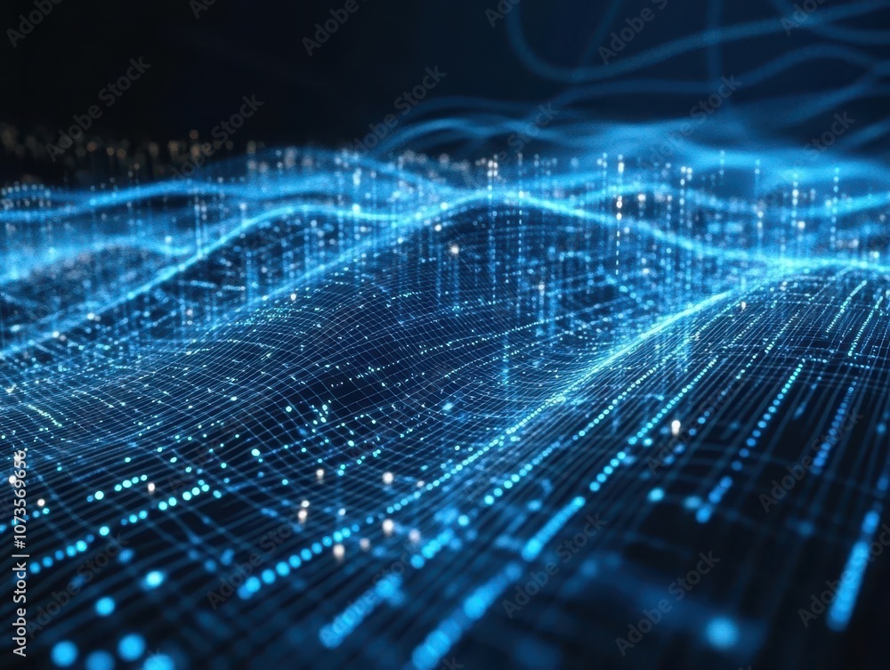 Aufkleber futuristic data technology visualization featuring a blue wave pattern against a dark background. th