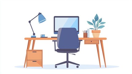 Create an inviting call center office space with modern design elements and functional furniture isolated on a crisp white background