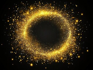 gold glitter circle shimmering with sparkles and particles against a black background, capturing the magic and festivity of christmas with a dazzling display of light and celebration