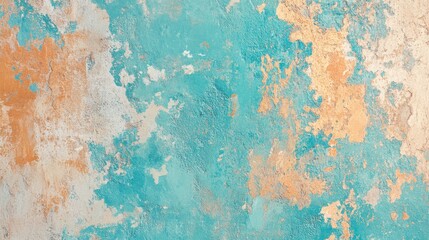 Fototapeta premium Bright turquoise and orange peeling wall texture, symbolizing vintage and rustic charm 