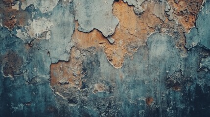 Obraz premium Dark teal and brown peeling wall texture with aged patina, representing antique decor 