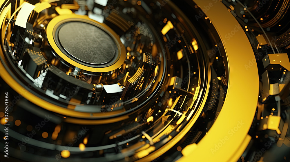 Aufkleber Technology abstract background with hud styled round interface elements in neon tech light.