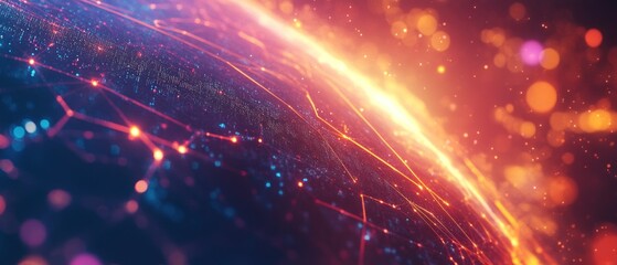 Obraz premium A vibrant digital representation of a planet's surface illuminated by cosmic energy.