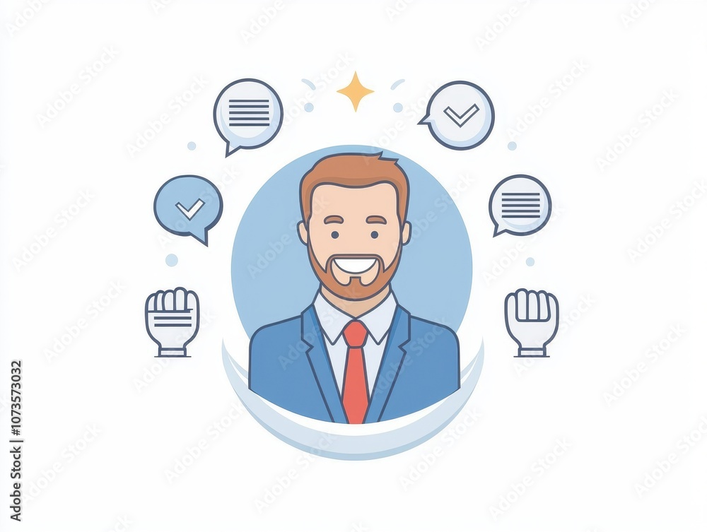 Poster enhance customer satisfaction by understanding key communication icons isolated on a white backgroun