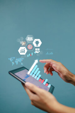 Business data analysis of digital growth marketing financial technology and economic for company SWOT marketing and strategy planning.