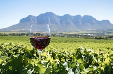 Red Wine Glass with Stellenbosch Mountains