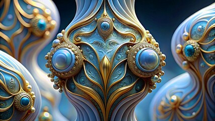 3D colorful Jewelry art forms with golden patterns background texture