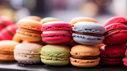 Fototapeta premium Macarons, a confectionery product. Sweetness. French dessert.