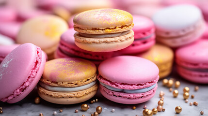 Macarons, a confectionery product. Sweetness. French dessert.
