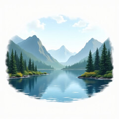 A breathtaking landscape featuring serene mountains, lush forests, and a tranquil lake, capturing the essence of nature's beauty, peace, and harmony in a picturesque outdoor setting