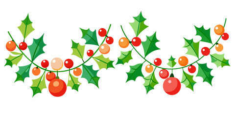 A festive garland with holly and berries.