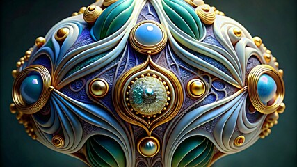 3D colorful Jewelry art forms with golden patterns background texture