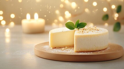 Elegant cheese display with soft lighting and decorative elements