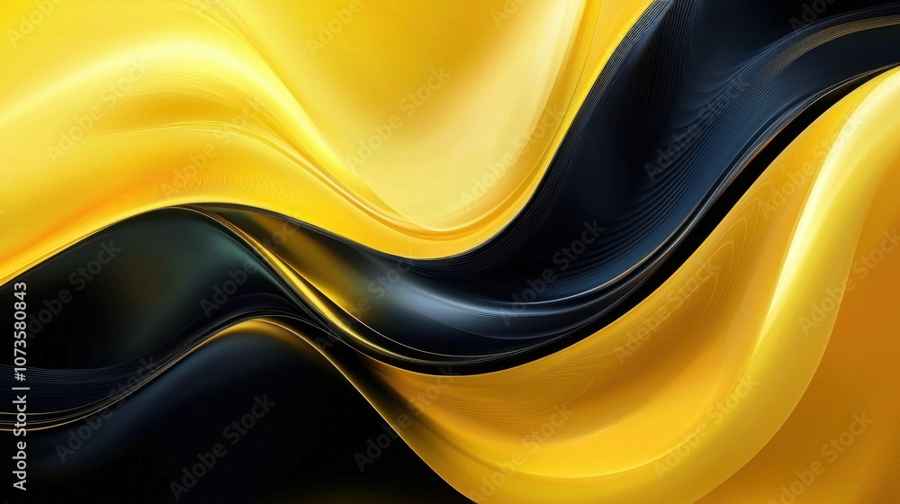 Poster color abstract waves background. yellow and black curve lines backdrop. luxury colorful wavy pattern