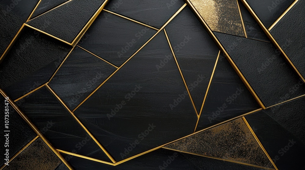 Poster black and gold geometric abstract background. minimal dark gray and golden polygon pattern with geom