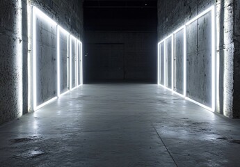 Fototapeta premium Minimalist Concrete Room with Neon Lights