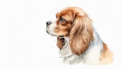 Fototapeta premium A delightful watercolor sketch of a Spaniel dog in profile with a soft background, perfect for adding personal touch to any creative project