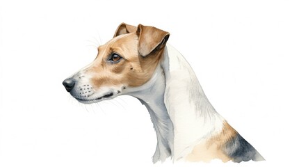 Detailed watercolor sketch of a dog showcasing its profile with ample copyspace for text or design elements, perfect for creative projects or animal-themed art