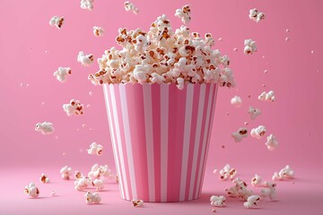 White popcorn in box with pink and white stripes.