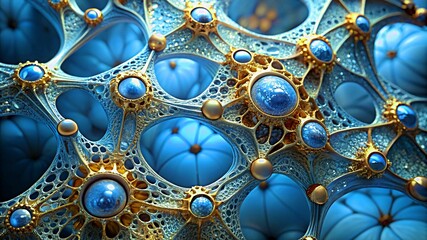 3D colorful Jewelry art forms with golden patterns background texture