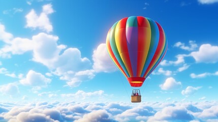 Naklejka premium A colorful hot air balloon rising into a clear blue sky, surrounded by fluffy white clouds.generative ai illustration