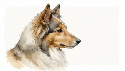 Watercolor sketch of a collie dog portraying a collie, showcasing its expressive features and grace against a blank canvas background