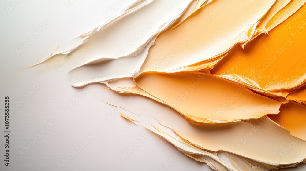 Poster an abstract piece with vibrant strokes of orange and white, creating dynamic movement and energy, re