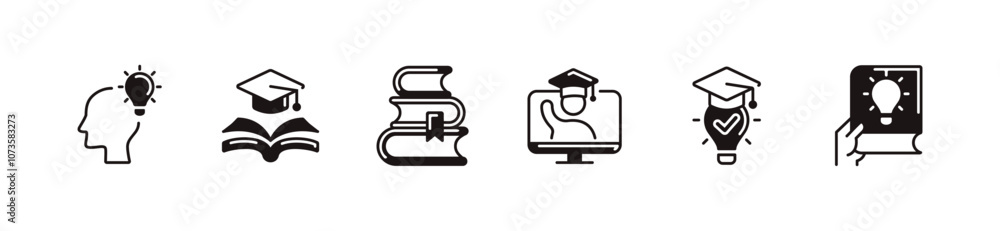 Aufkleber knowledge lightbulb innovation book icon set smart brainstorm creative thinking with graduation hat 
