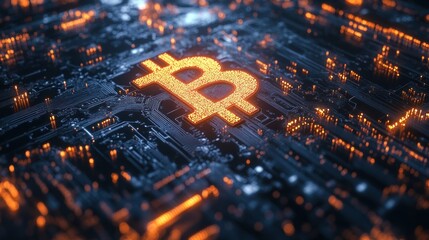 Bitcoin Symbol on Circuit Board